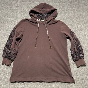 Soft Surroundings Northstar Hoodie‎ Large Velvet Trim Brown Jacket Sweatshirt